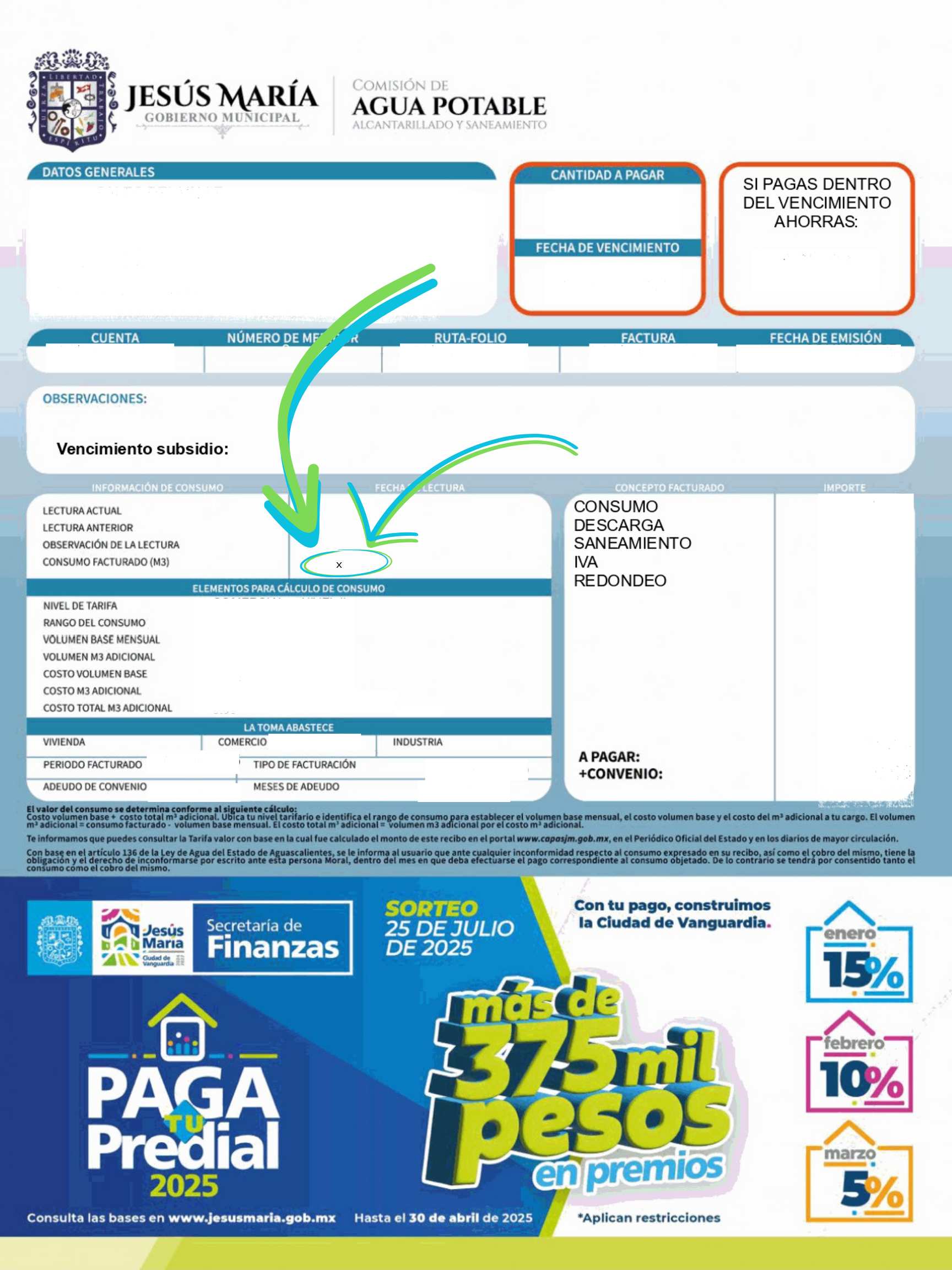Ubicación del consumo en recibo